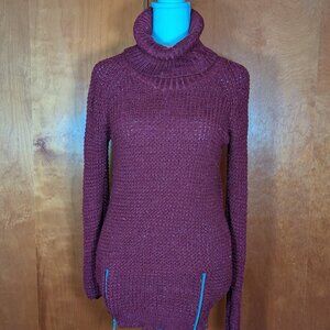 Heart-n-Crush Burgundy Cowl Neck Knit Sweater Dress